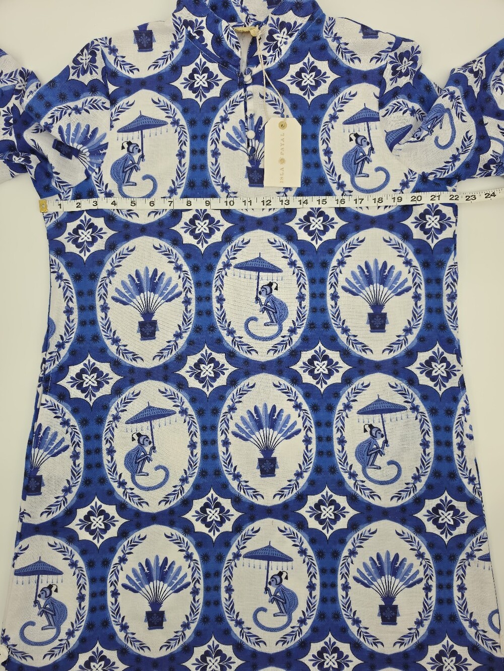 NWT IslaPayal Como Blue Cotton Monkey Print Tunic Dress L Resort Caftan Coastal - Picture 14 of 15
